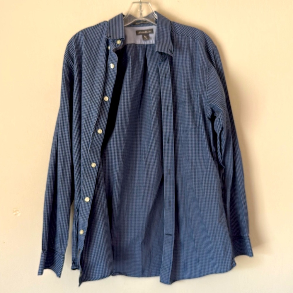 Eddie Bauer Men's Blue Checkered Button-Down Shirt
